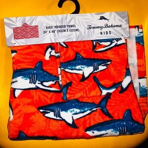 Tommy Bahama SHARK PRINT KIDS poncho beach pool towel SHOWER wrap ALL COTTON NEW